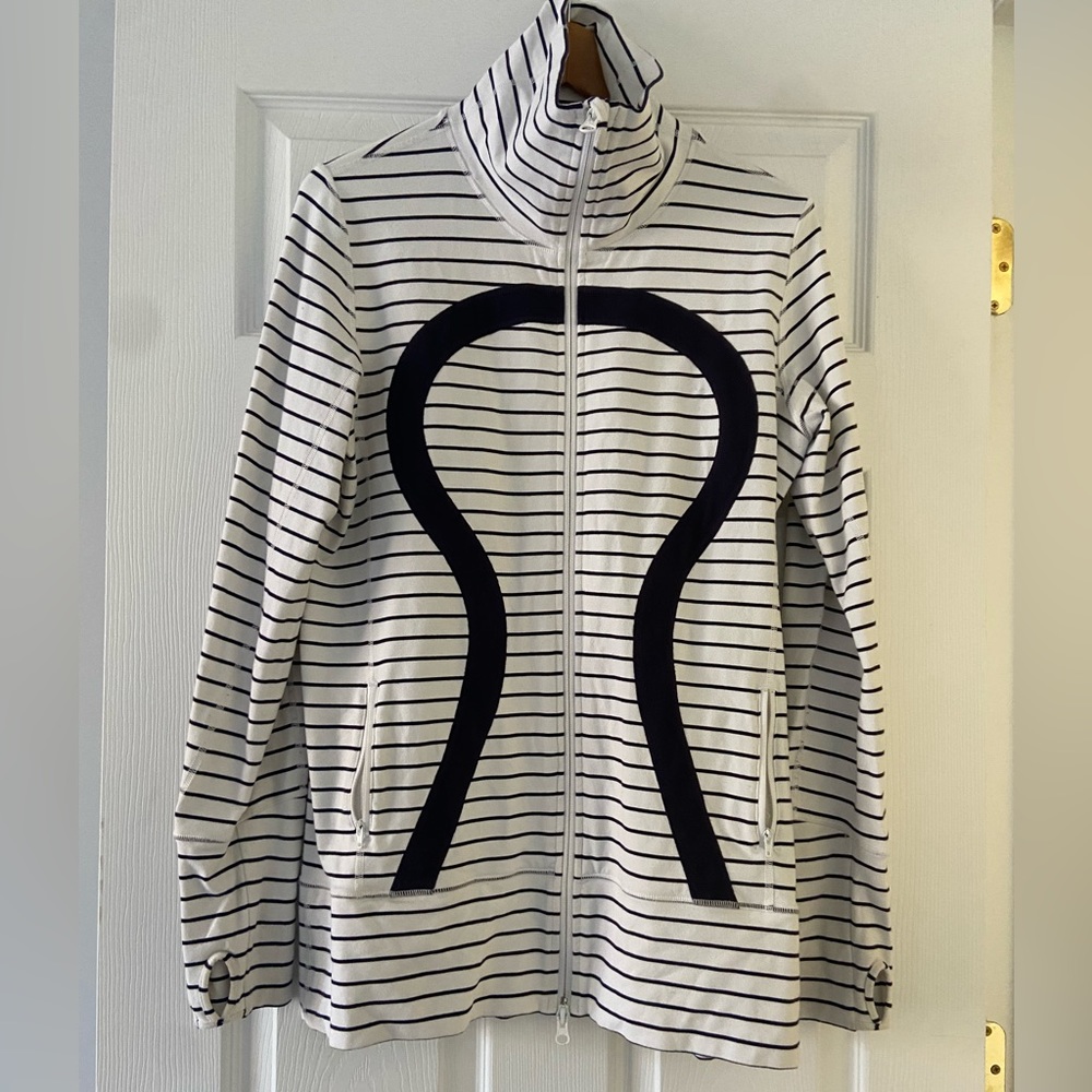 Navy Blue and White Lululemon Zip Top